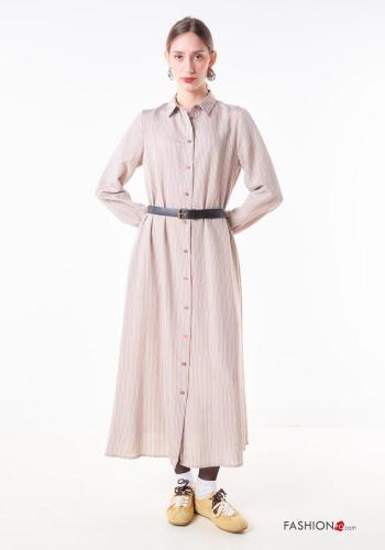Vestido camisero manga larga a rayas con cinturón