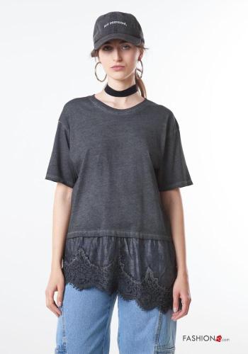 lace trim Cotton T-shirt