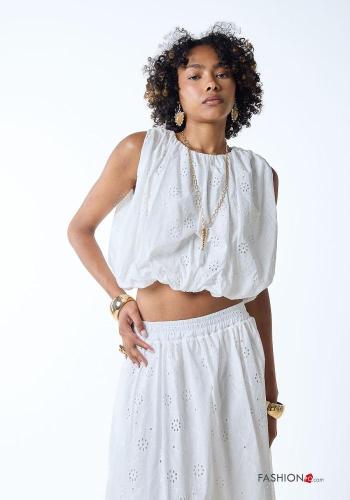 Top de Algodón sin mangas cuello redondo bordado inglés - ph 1