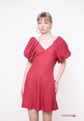 Vestido em Linho curto gola V