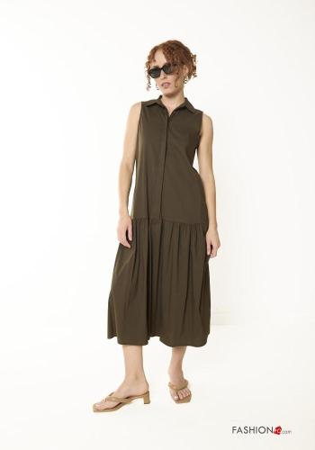 sleeveless with collar Cotton Dress with buttons