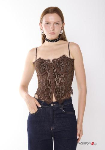 lace trim backless Top