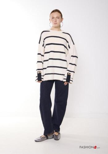 Striped oversized crew neck Wool Mix Sweater