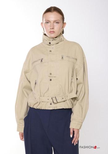 Cotton Bomber Jacket Rollneck with zip with pockets