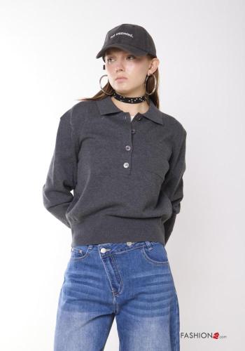 with collar Cotton Sweater with buttons