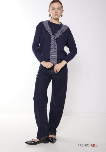 Striped Wool Mix Sweater with hood