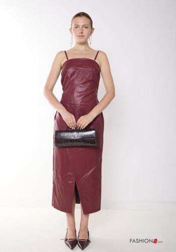 faux leather backless Cotton Dress with split