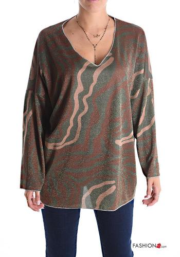 Camisola de mangas compridas lurex gola V