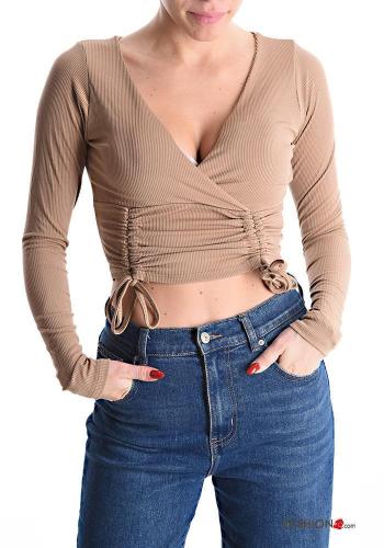 adjustable mini Top with drawstring plunging neckline with v-neck