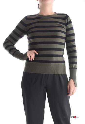 Streifenmuster lange ärmel u-boot ausschnitt Strickpullover