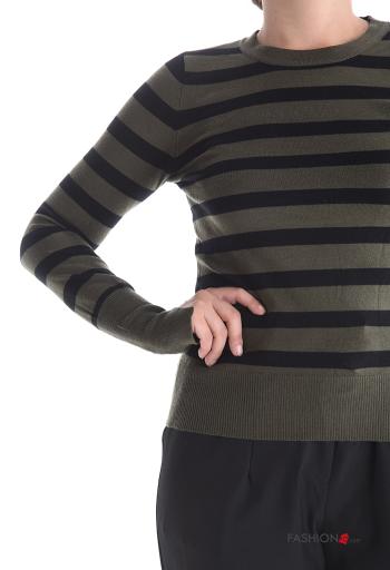 Streifenmuster lange ärmel u-boot ausschnitt Strickpullover - ph 4