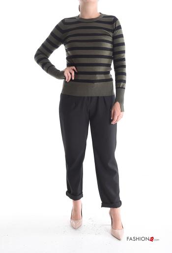 Streifenmuster lange ärmel u-boot ausschnitt Strickpullover - ph 5