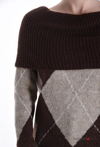 Camisola em Mohair manga comprida Padrão Geométrico decote ombro a ombro - ph 4