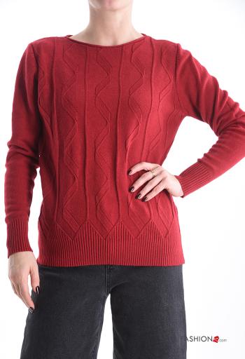 Besticktes Muster lange ärmel u-boot ausschnitt Strickpullover - ph 1