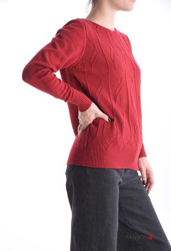 Besticktes Muster lange ärmel u-boot ausschnitt Strickpullover - ph 3