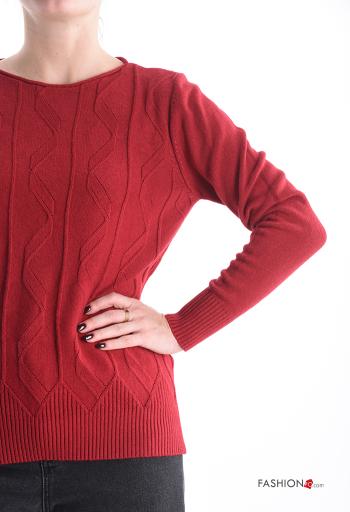 Besticktes Muster lange ärmel u-boot ausschnitt Strickpullover - ph 4