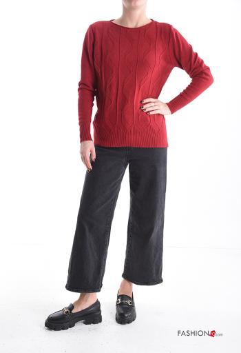 Besticktes Muster lange ärmel u-boot ausschnitt Strickpullover - ph 5