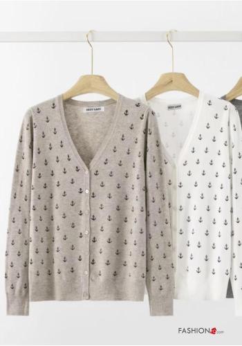 Cardigã manga comprida Padrão objetos com botões gola V