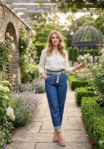 Jeans en Coton avec ceinture en tissu - ph 1