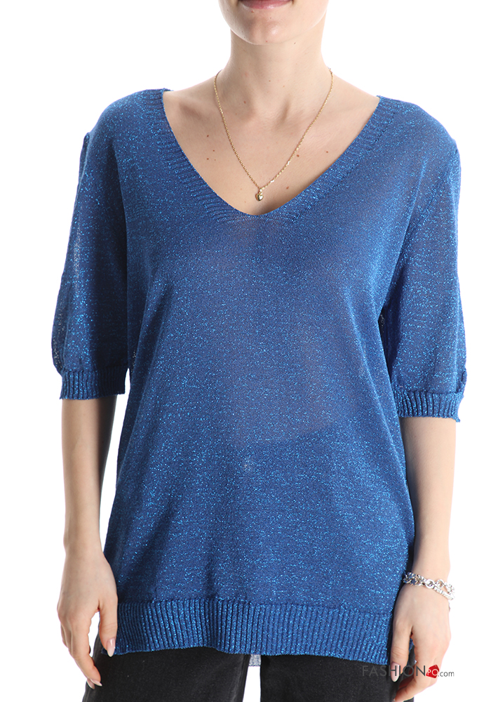  lurex short sleeve Sweater with v-neck