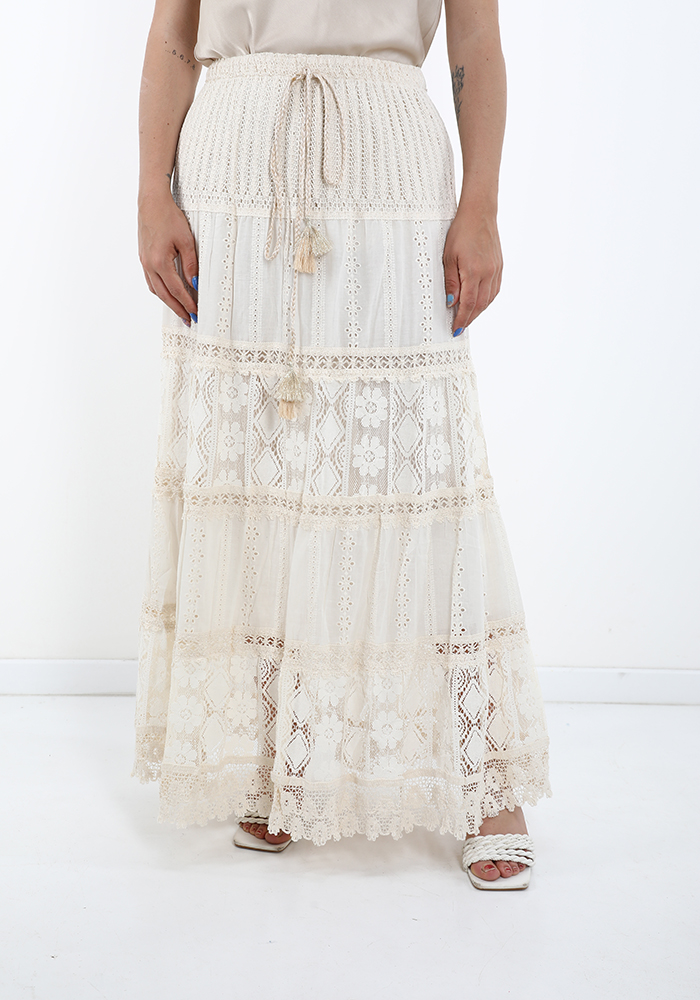  lace Longuette Cotton Skirt with flounces with bow