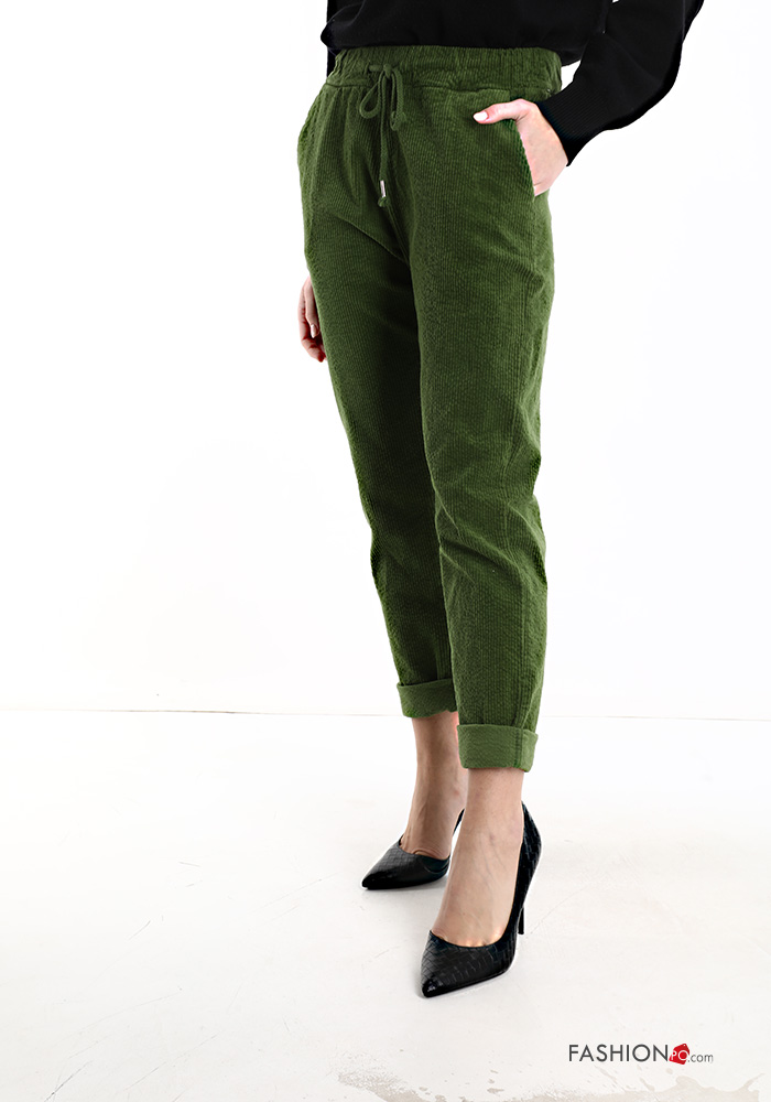  Velvet Cotton Trousers with pockets with bow
