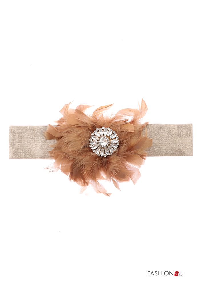  Belt with rhinestones with feathers with elastic with buttons