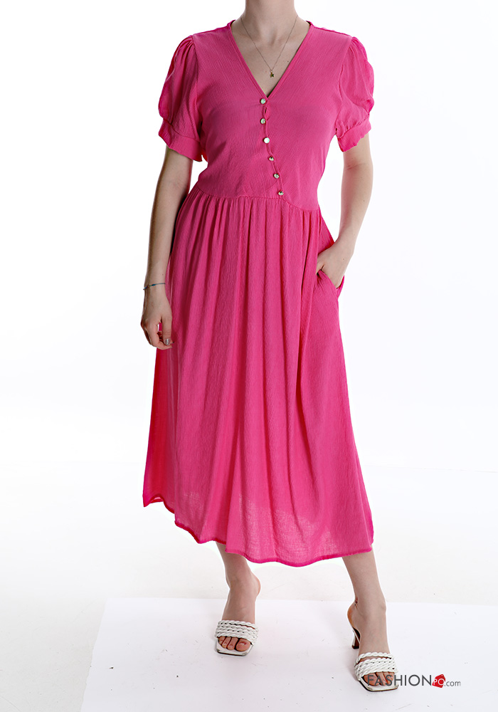  v-neck Dress with buttons with pockets