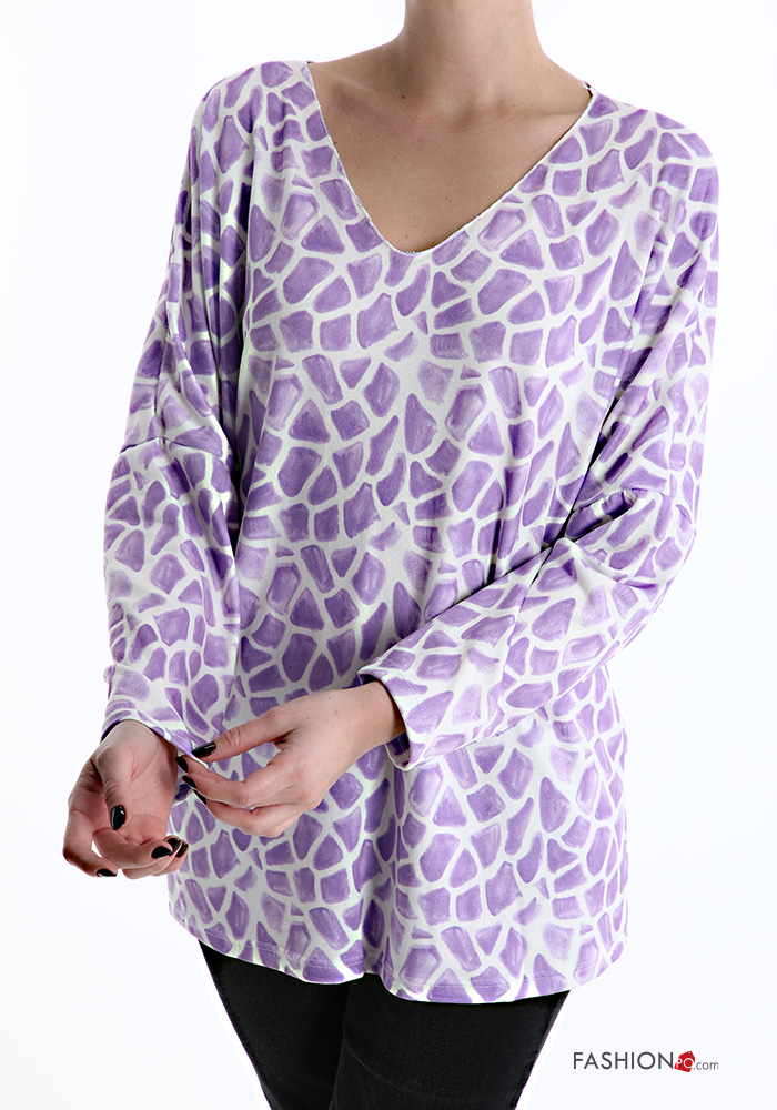  Animal print Long sleeved top with v-neck