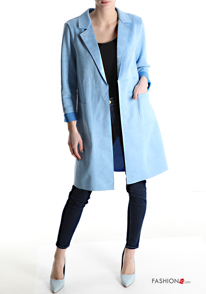  Suede Duster Coat with pockets
