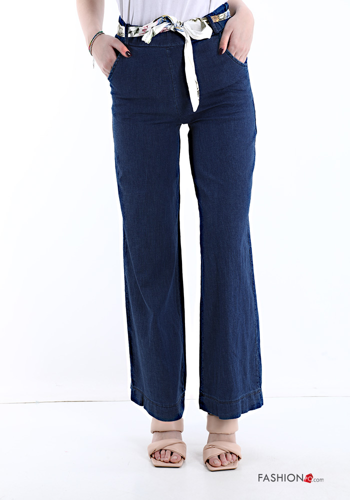  Cotton Jeans with pockets with ribbon