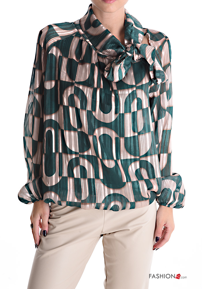  Patterned lurex Blouse with bow