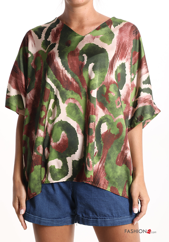  Abstract print Blouse with v-neck