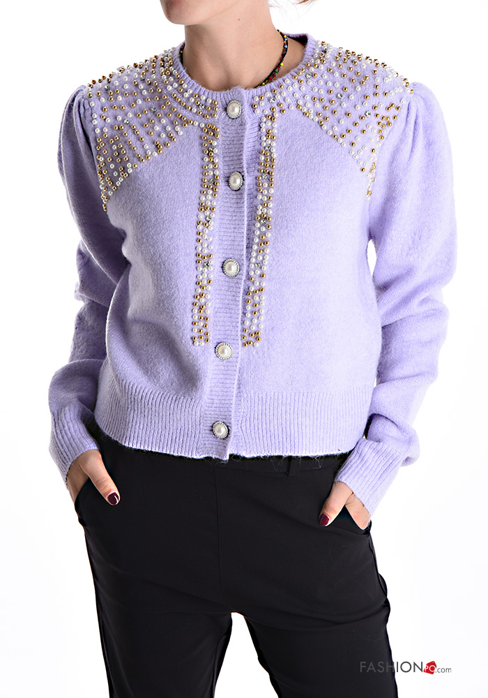  crew neck Cardigan with buttons with rhinestones