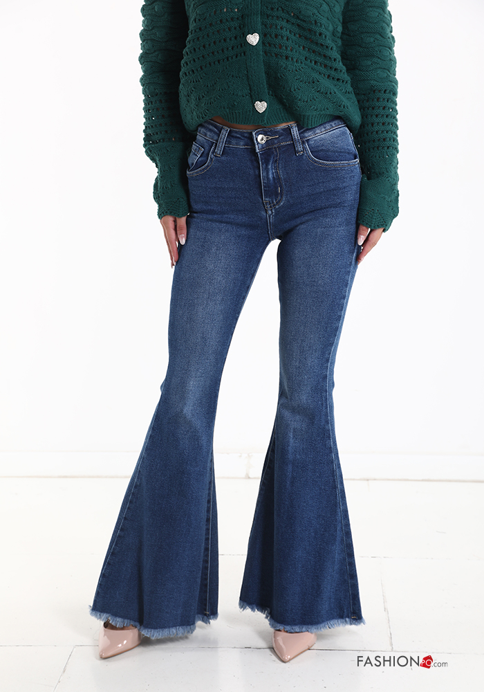  flared skinny Cotton Jeans with fringe