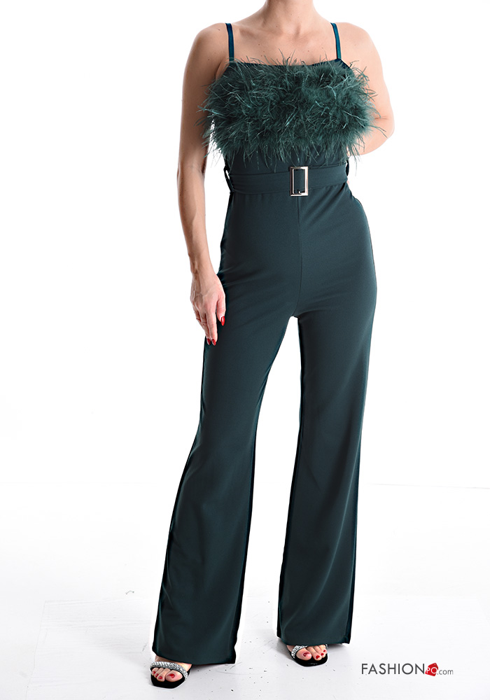  sleeveless Jumpsuit with belt with feathers with zip