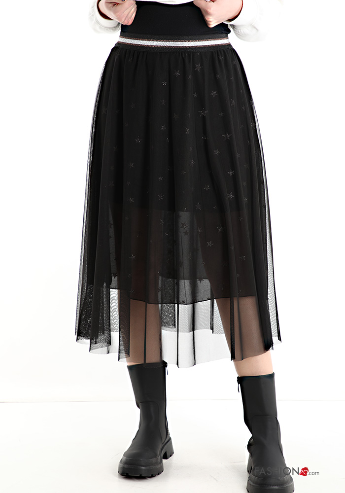  Star-patterned tulle Longuette Skirt 