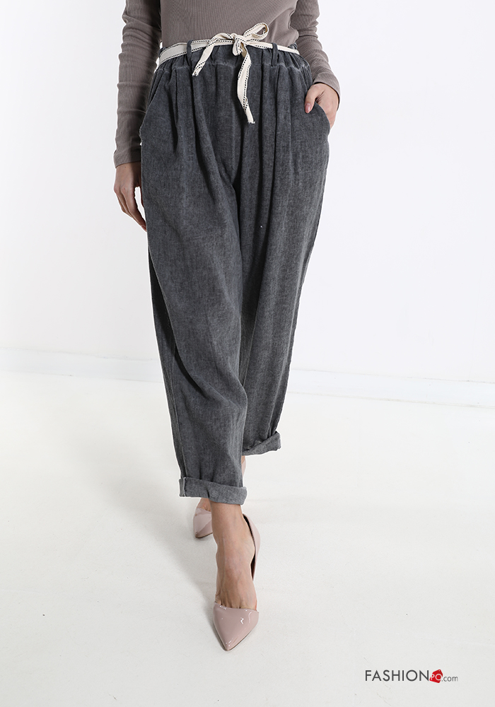 Linen Trousers with pockets with ribbon 