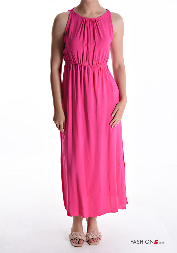  sleeveless long Dress with buttons with elastic
