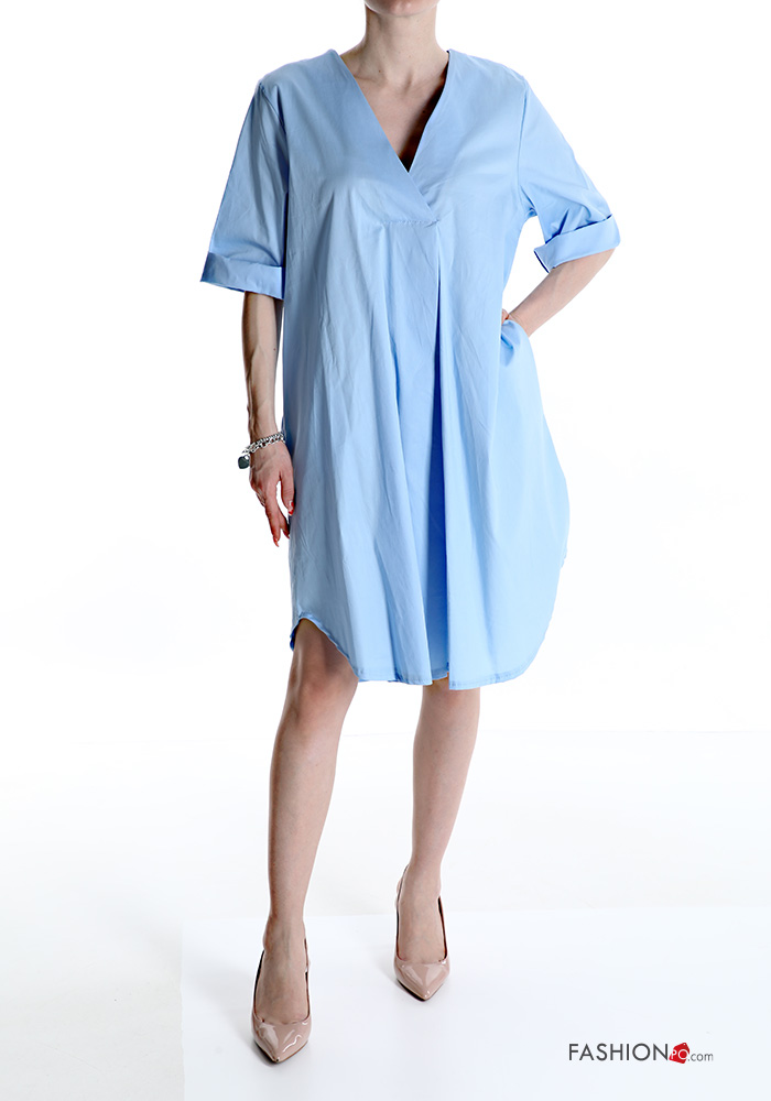  Cotton Dress with pockets with v-neck