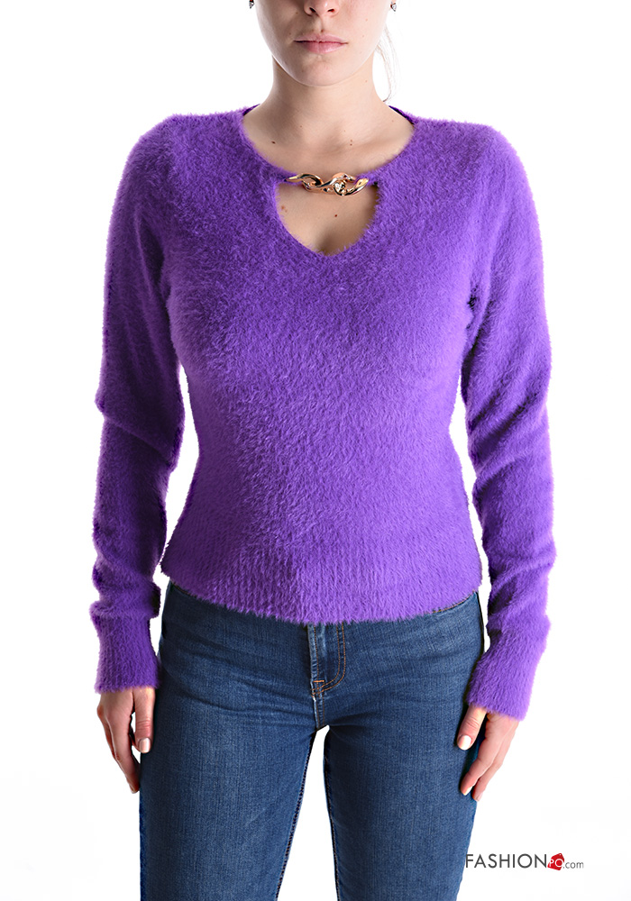  Sweater with v-neck with chain