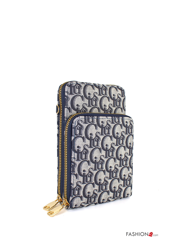  Lettering print Wallet with zip with shoulder strap
