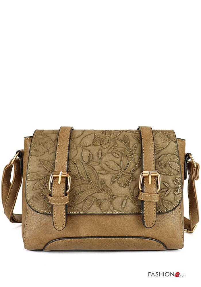  Floral faux leather Bag with zip with shoulder strap