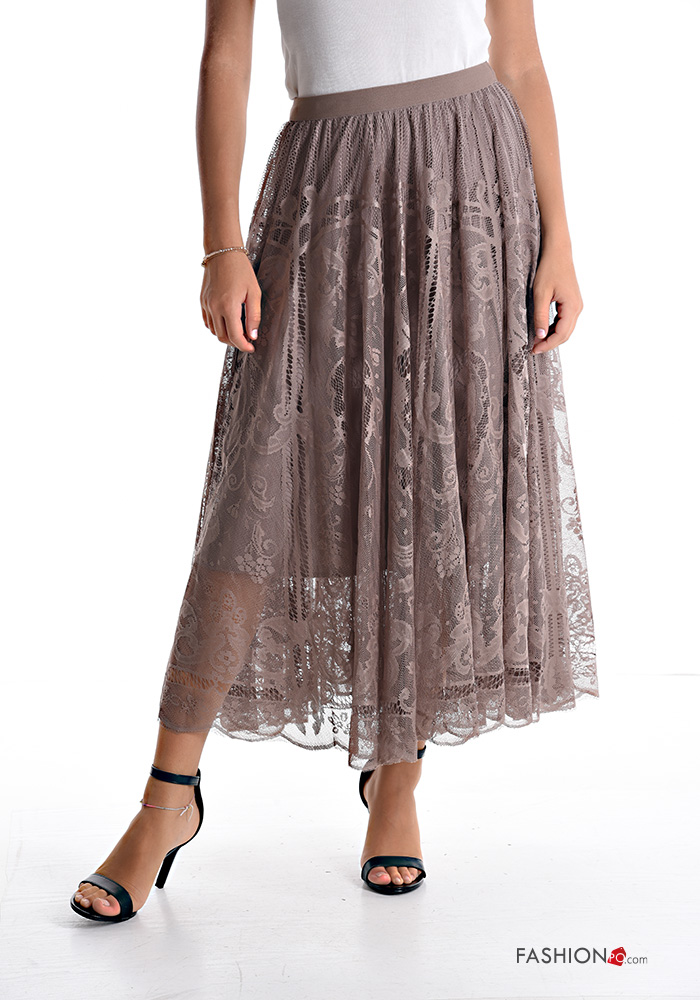  lace trim Longuette Skirt with elastic