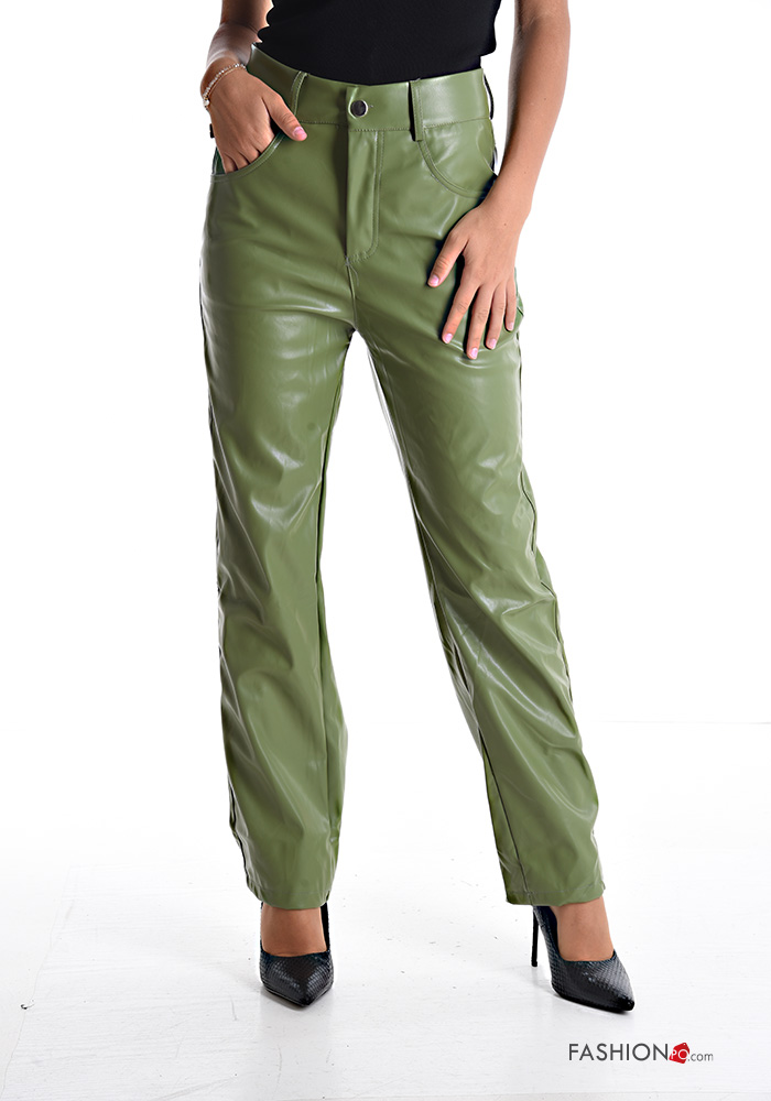  faux leather high waist Trousers with pockets