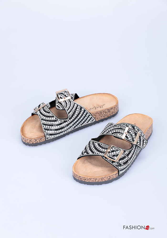  adjustable Slide Sandals with rhinestones Ankle strap