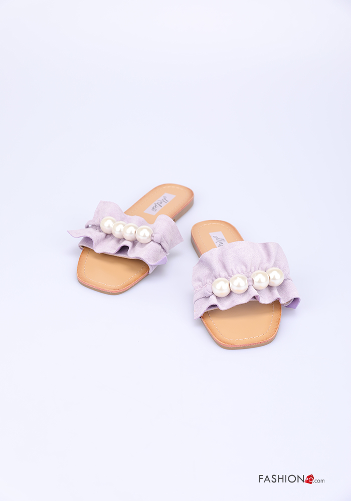  faux leather Slide Sandals with pearls