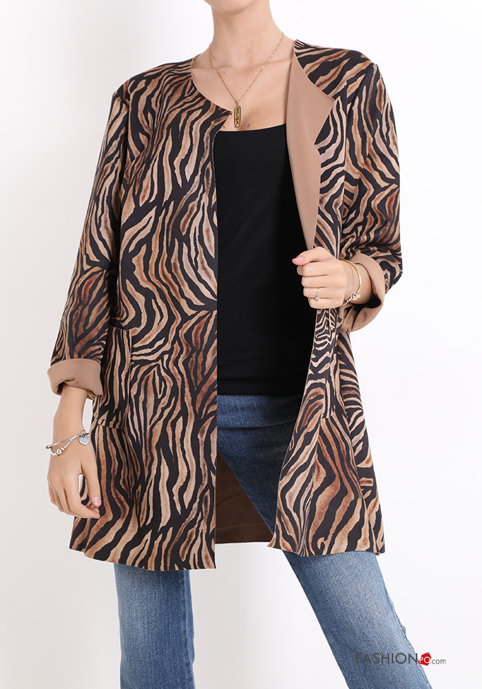 Patterned Duster Coat with pockets