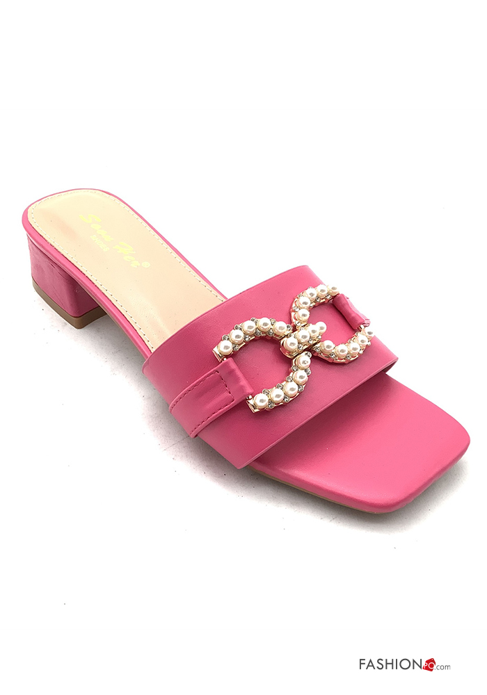  faux leather open toe Sandals with pearls