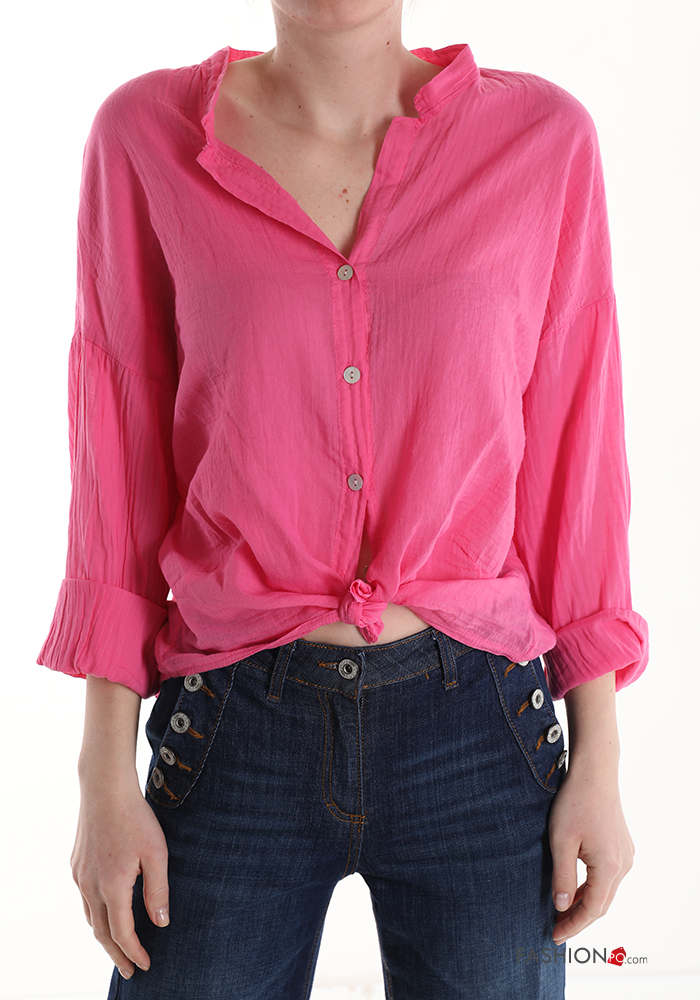  Cotton Shirt with knot 3/4 sleeve